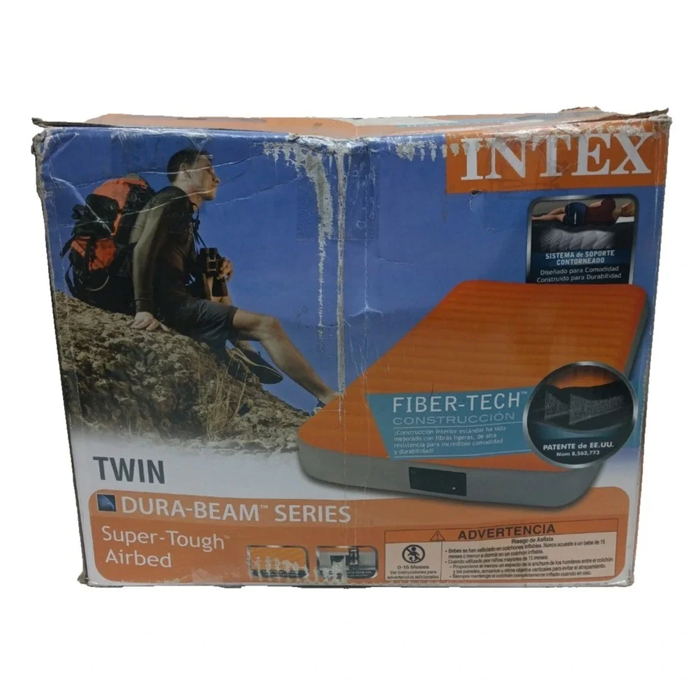 Intex 8in Twin Super-Tough Air Mattress Bed with Built-In Battery Pump